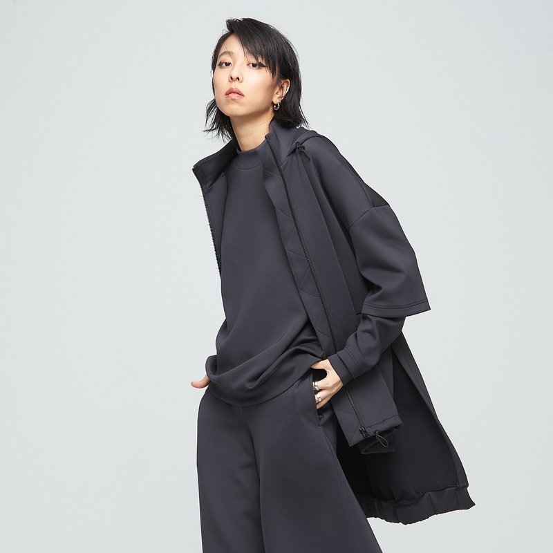 抗菌棉柔造型連帽外套(中性)-石墨黑 - 女大衣/外套 - 聚酯纖維 黑色