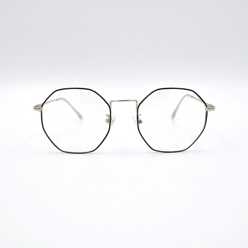 Retro style Qing octagonal metal edge round frame gold wire glasses super transparent flat lens GLASSES - Glasses & Frames - Other Metals Gold
