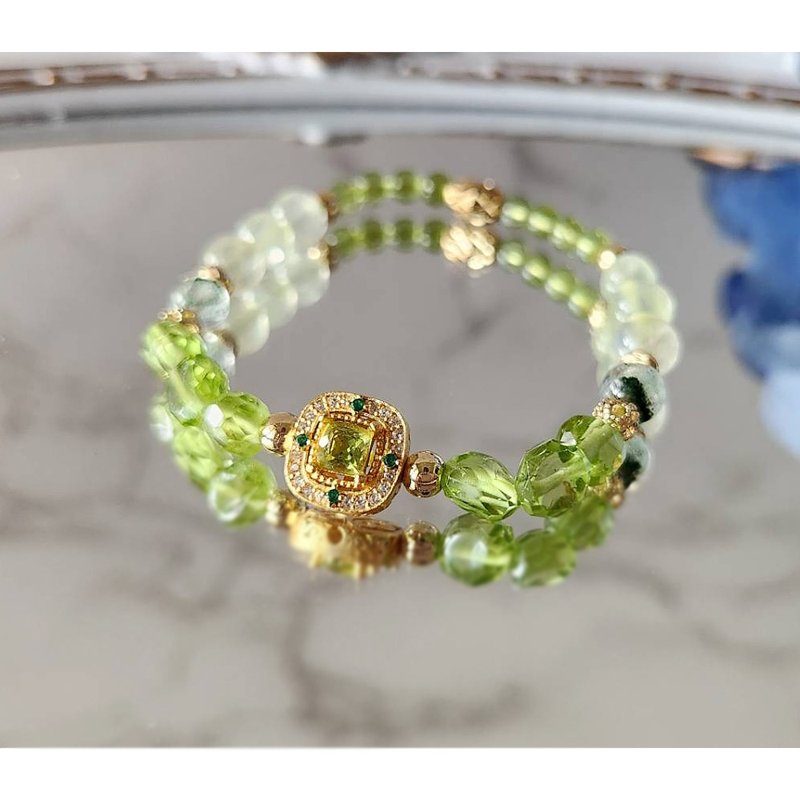 Life Number 4 | Heart Chakra | Stone| Green Stone| Prehnite | Natural Crystal Bracelet - สร้อยข้อมือ - คริสตัล สีเขียว