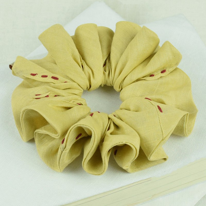 Linen Scrunchie - Suits for All Bun Styles with Hibiscus Bloom Embroidery - เครื่องประดับผม - ผ้าฝ้าย/ผ้าลินิน ขาว