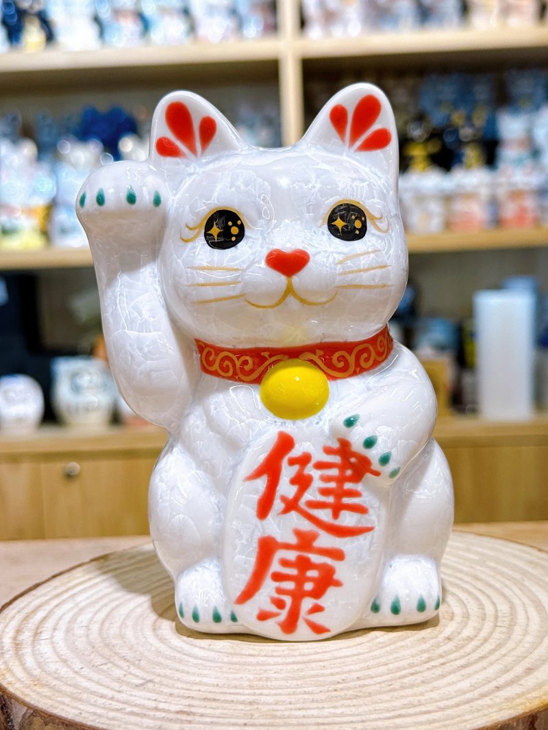 【晶喵護福】日本清水燒招財貓 | 花結晶 白 - 健康 右 - 擺飾/家飾品 - 瓷 白色