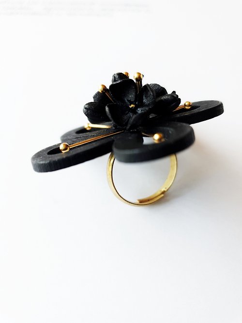 DelicateFlower Black flower statement adjustable ring/ Lilac ring/ Flower stylish ring