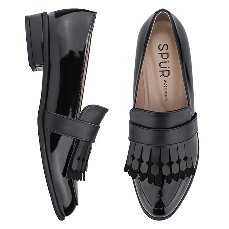 SPUR DIAMOND CUT FRINGE LOAFER LS7059 BLACK - รองเท้าอ็อกฟอร์ดผู้หญิง - หนังแท้ สีดำ