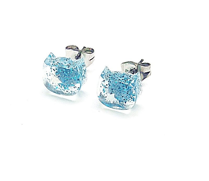<Cosmic Star Series Earrings - Blue Cat Star> Resin Earrings Medical Steel Ear Pins Customized - ต่างหู - เรซิน สีน้ำเงิน
