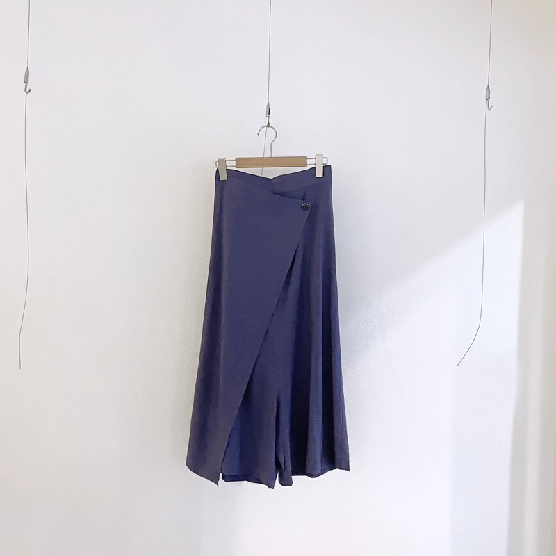 Handmade Linen low-crotch pants skirt - blue and purple - Women's Pants - Cotton & Hemp Blue