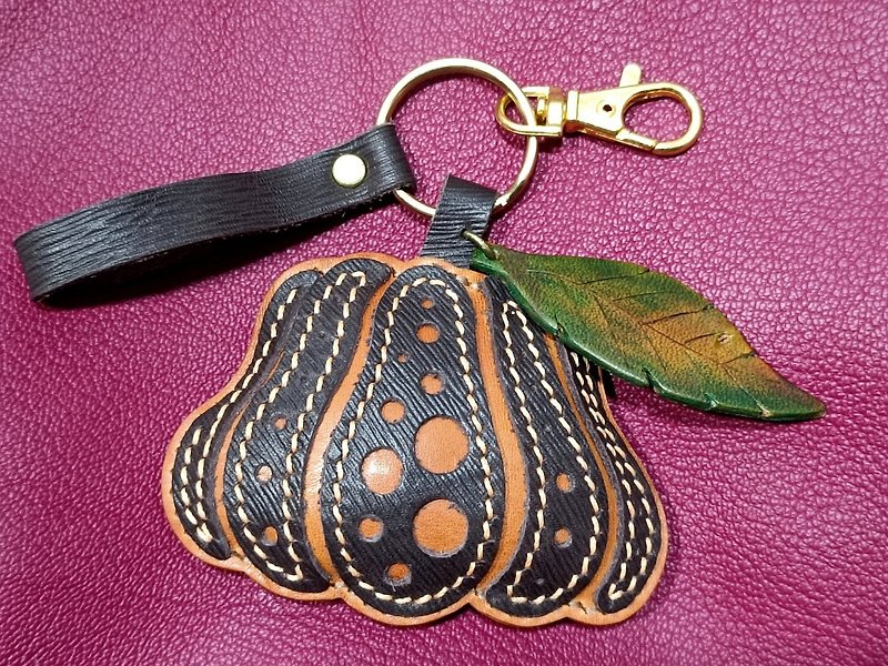 Pumpkin leather bag charm - Charms - Genuine Leather Brown