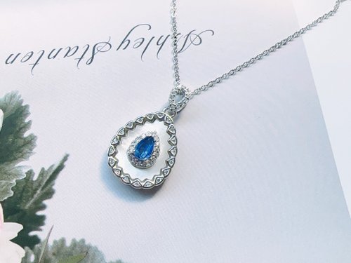 Esme Accessory 天然藍晶石 純銀項鍊 水滴 珍珠母貝 光澤迷人七夕情人節