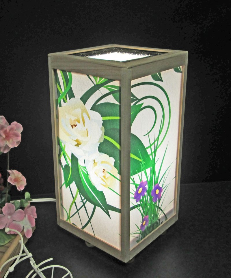 Rough cypress frame construction, flower candles, sleep of white roses, LED, thick high-quality paper pasted, light weight, dream-like smiles! - Lighting - Wood Green