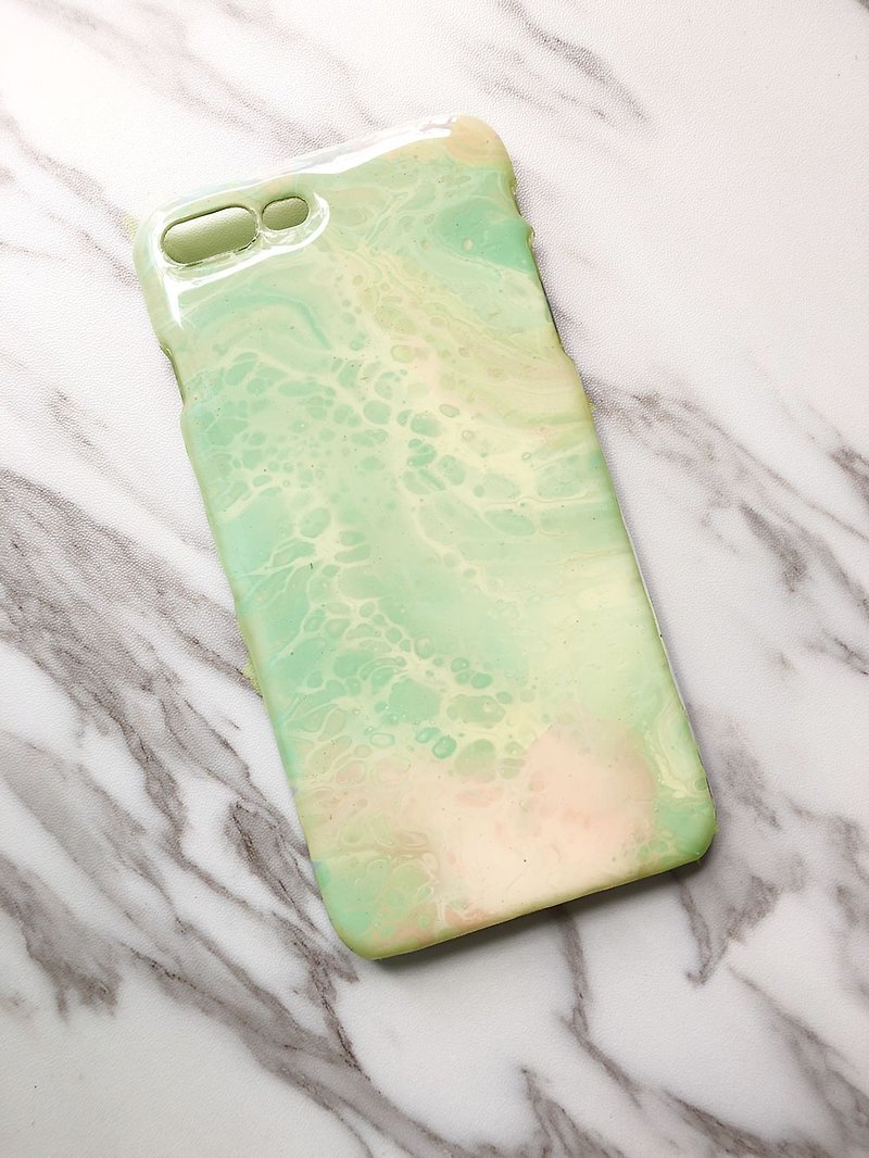 OOAK hand-painted phone case, only one available, Handmade marble IPhone case - Phone Cases - Plastic Green