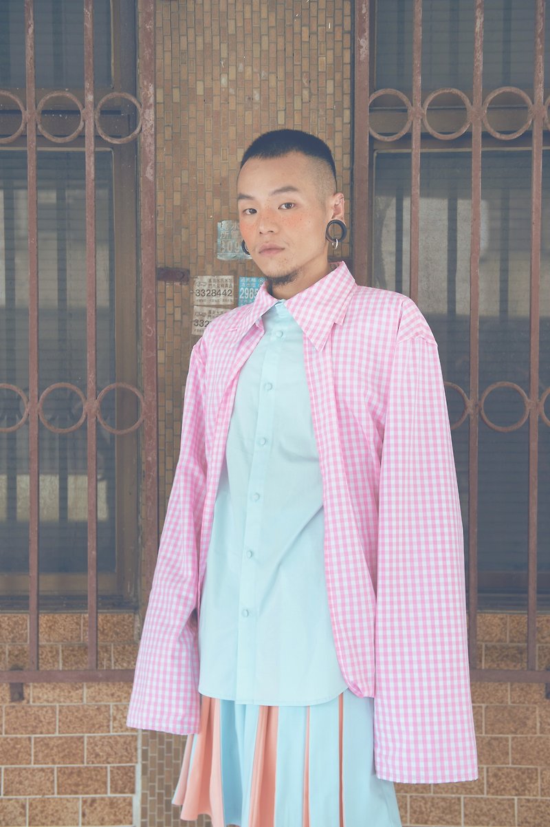 Deconstruct and change how to wear shirt (191T10) - เสื้อเชิ้ตผู้ชาย - ผ้าฝ้าย/ผ้าลินิน สึชมพู