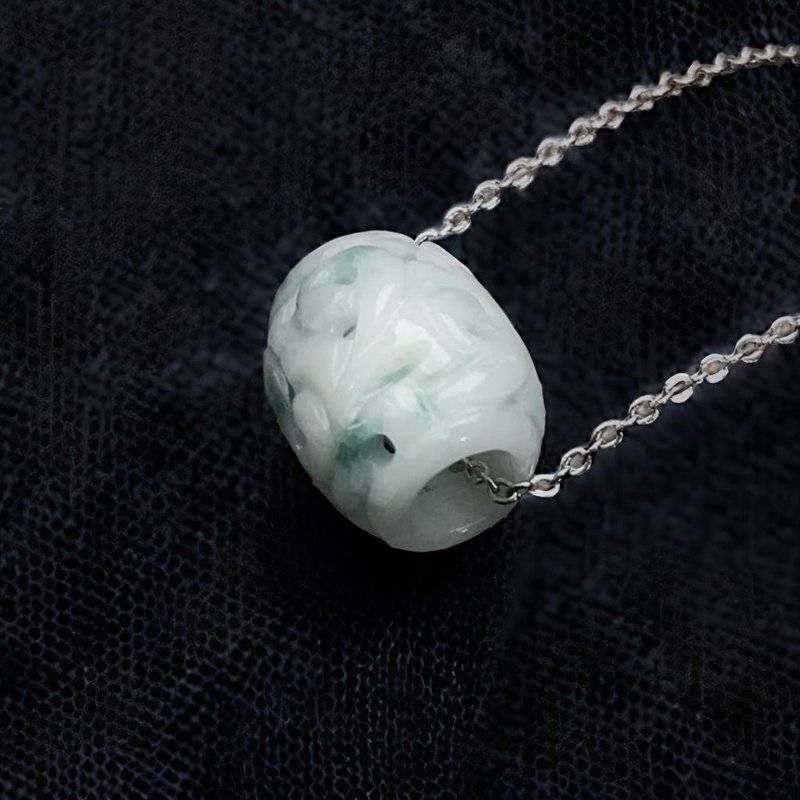 【万事順調】ブルーフローラル彫刻ルルトンネックレス | 天然ミャンマー産翡翠A貨 | ギフトに - チャーム - 翡翠 グリーン