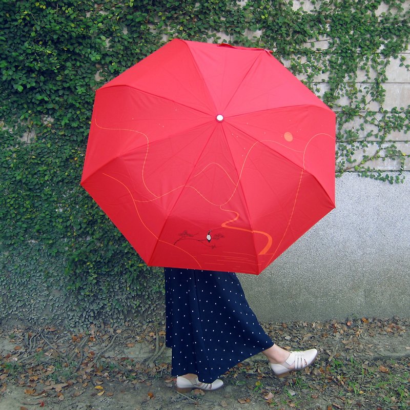【Looking Away/Automatic Red Umbrella】/Automatic Windproof Folding Umbrella - ร่ม - เส้นใยสังเคราะห์ สีแดง