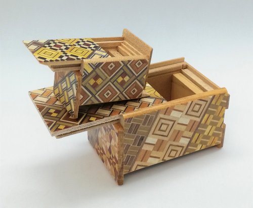 入れ子秘密箱 2.5寸5回・豆14回セット 伝統寄木パズル箱 箱根寄木細工