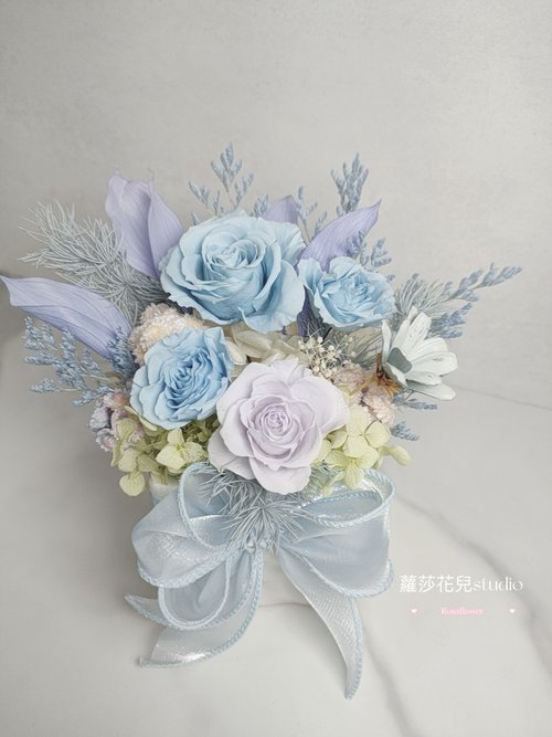 Rosaflower 蘿莎花兒 蘿莎花兒 清澈感永生水藍玫瑰 迷霧紫款 永生花 盆花
