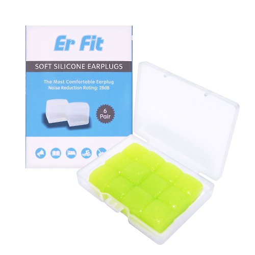 ER FIT-可塑型環保矽膠耳塞 【ER FIT】矽膠耳塞-綠色12入柔軟可塑 隔音防噪 睡眠 -內付收納
