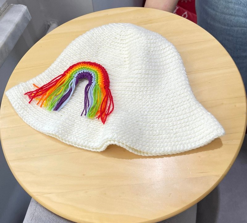 Bucket Crochet Hat 100% Cotton Baby Hat Handmade rainbow hat  兒童針織帽子可愛男孩女孩禮物 - Baby Hats & Headbands - Cotton & Hemp White