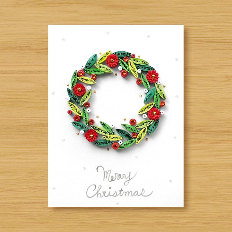 Handmade rolled paper card _ Christmas greetings from afar _ Christmas wreath A ... Christmas card - การ์ด/โปสการ์ด - กระดาษ สีเขียว
