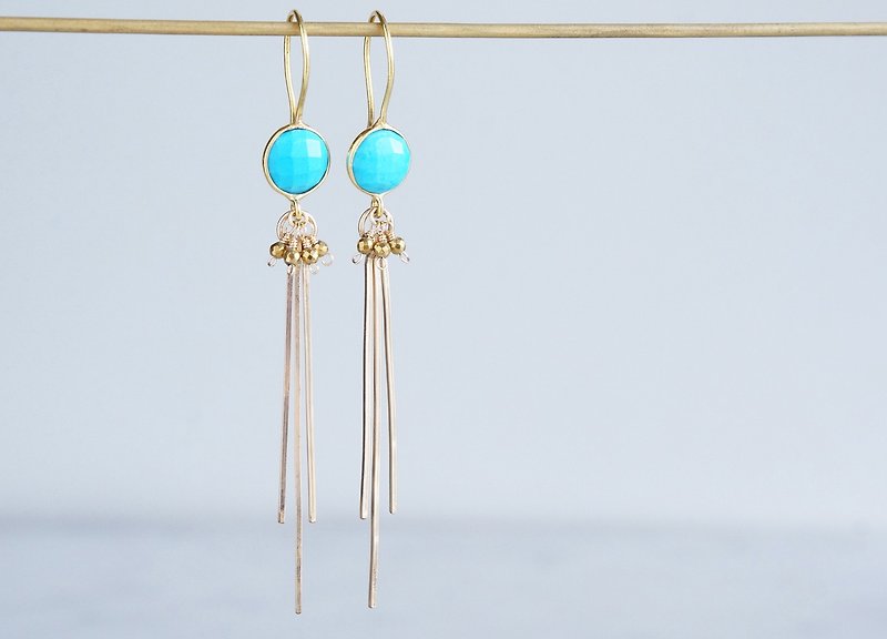 Long Dangle Earrings,Gemstone Turquoise ,-14KGF Fringe - - 耳環/耳夾 - 寶石 藍色