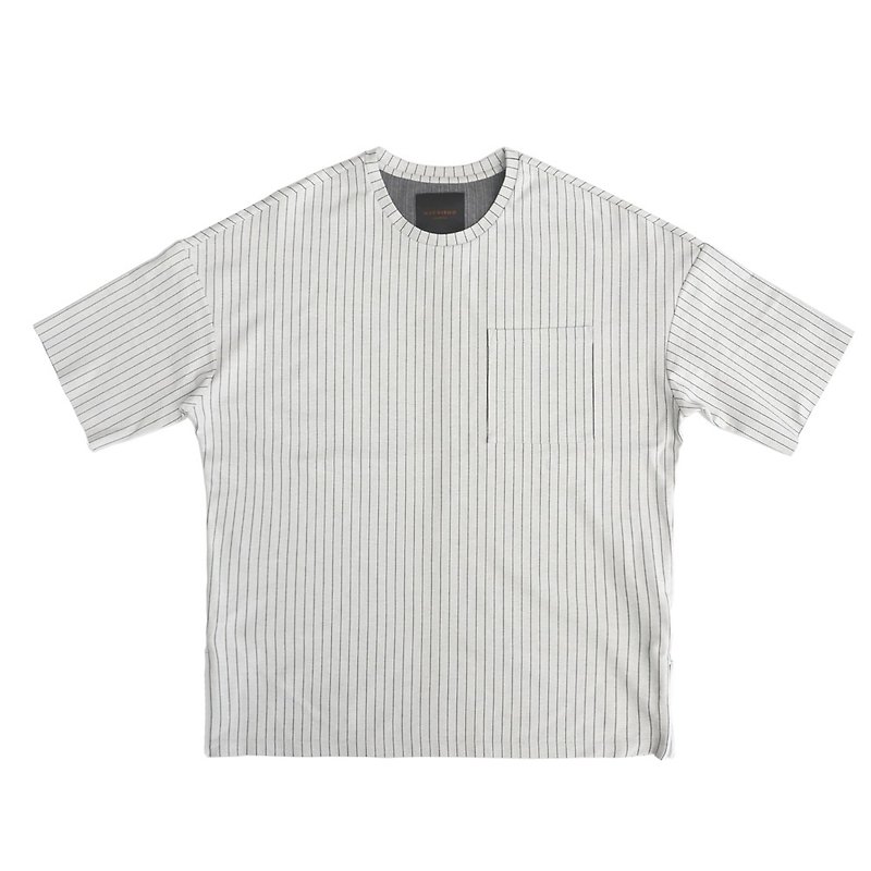 Four-sided straight striped loose T-shirt - เสื้อยืดผู้ชาย - ไฟเบอร์อื่นๆ ขาว