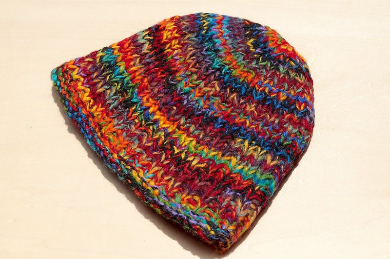 Valentine's Day gift a limited edition of hand-woven pure wool cap / knit hat / knitted caps / bristles hand-woven caps / wool cap - rainbow ice cream color gradient wool caps - Hats & Caps - Wool Multicolor
