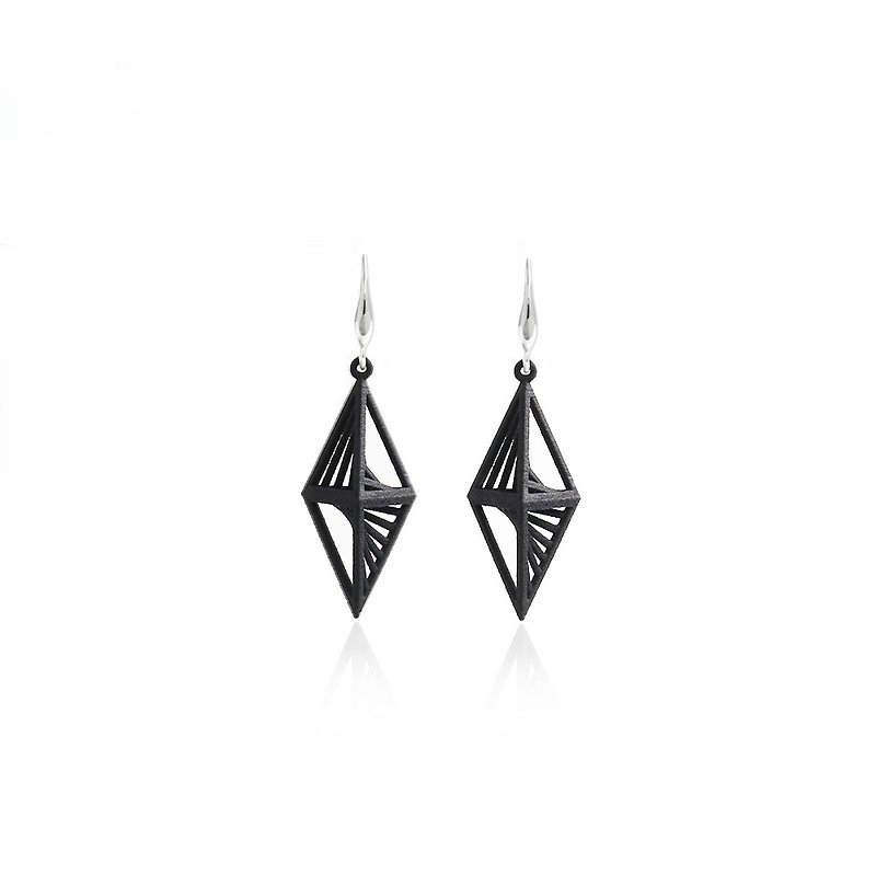 【String Art】3D Printed Triangular Rhombus  Earrings (Silver/Gold) - Earrings & Clip-ons - Other Metals Silver