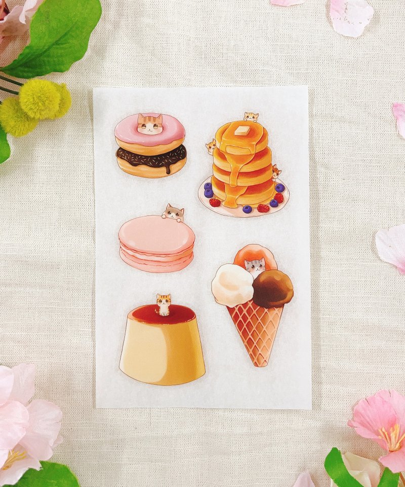 Cat Pressure Sensitive Transfer Stickers - Desserts A set contains two stickers - สติกเกอร์ - กระดาษ 