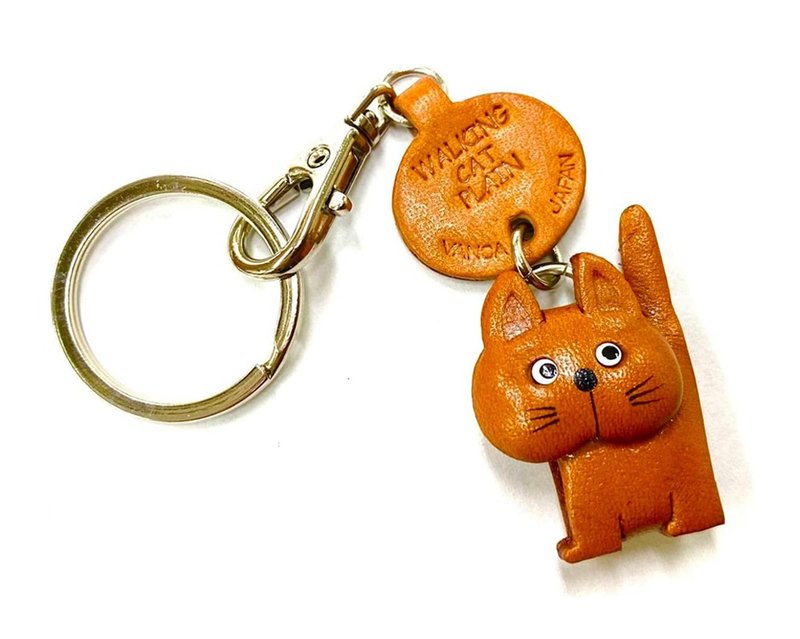 無地ねこちゃん あるき 本革キーホルダ 日本製 バンカクラフト - 鑰匙圈/鑰匙包 - 真皮 咖啡色