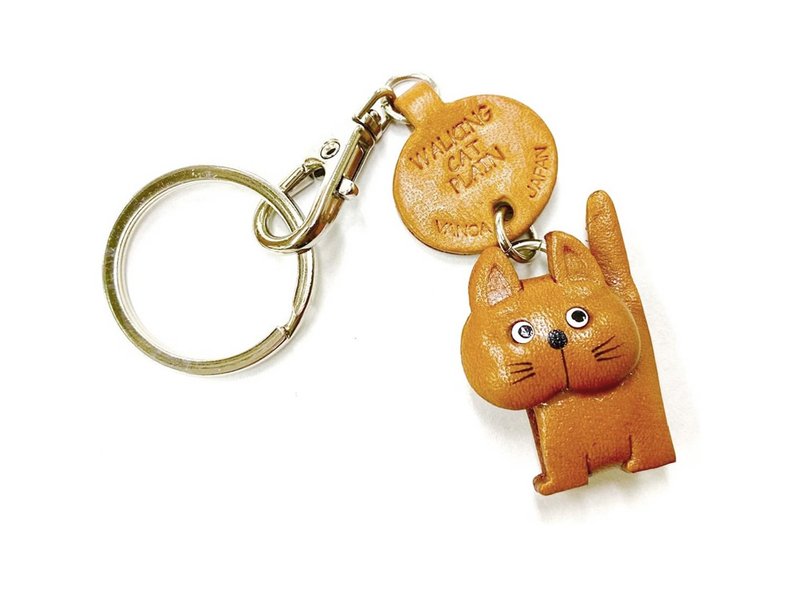 無地ねこちゃん あるき 本革キーホルダ 日本製 バンカクラフト - 鑰匙圈/鑰匙包 - 真皮 咖啡色