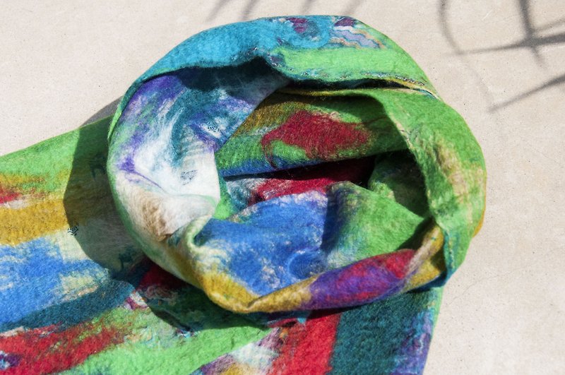 Wool felt silk scarf/wet felt silk scarf/watercolor artistic scarf/wool gradient silk scarf-Monet oil painting style - ผ้าพันคอถัก - ขนแกะ หลากหลายสี