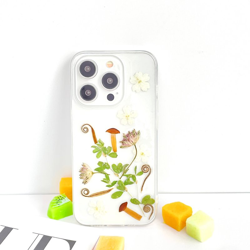 Cycad Sprouts and Meadow Mushroom Handmade Pressed Flower Phone Case for iPhone - Phone Cases - Plants & Flowers 