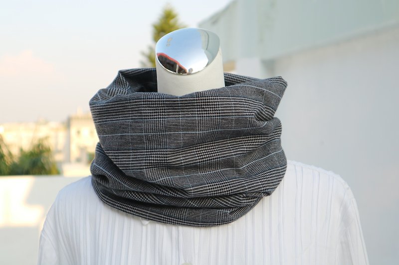 Light blue striped warm scarf, short scarf, neck sleeve, double-sided two-color, suitable for both men and women*SK* - ผ้าพันคอถัก - ผ้าฝ้าย/ผ้าลินิน สีน้ำเงิน