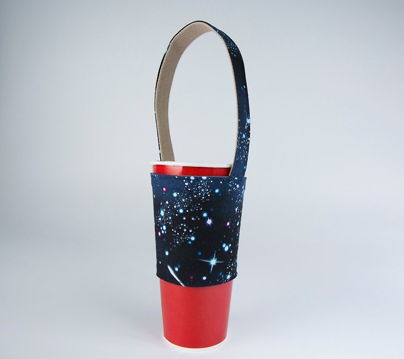 Pu.sozo cloth handcraft (cosmic starry sky) green cup set drink cup set drink bag - Beverage Holders & Bags - Cotton & Hemp Blue