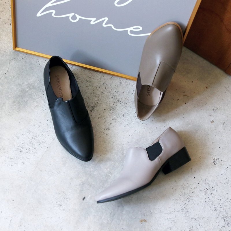 [Handmade by order] can be worn in all seasons with pointed side elastic ankle boots/shoes_B2-18209L - Women's Leather Shoes - Genuine Leather Black