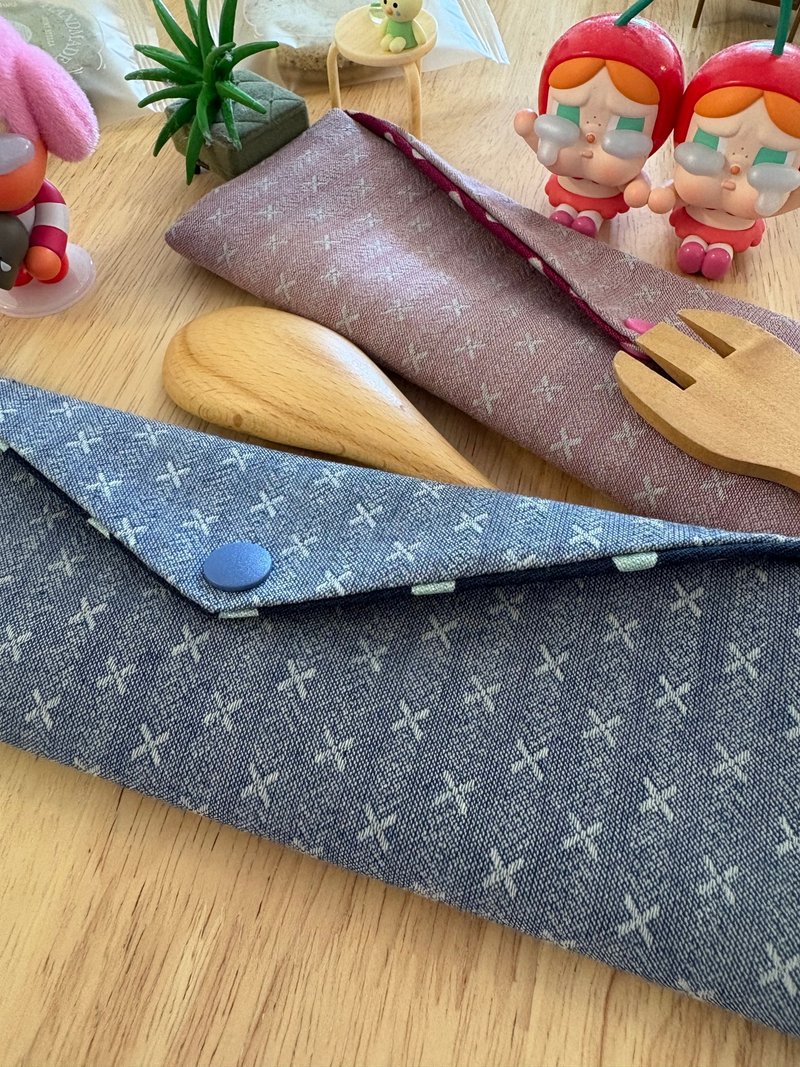 親密關係迷人組文青風環保純棉筷袋 名媛編織 浪漫粉+氣質藍 厚實 - 收納箱/收納用品 - 棉．麻 粉紅色