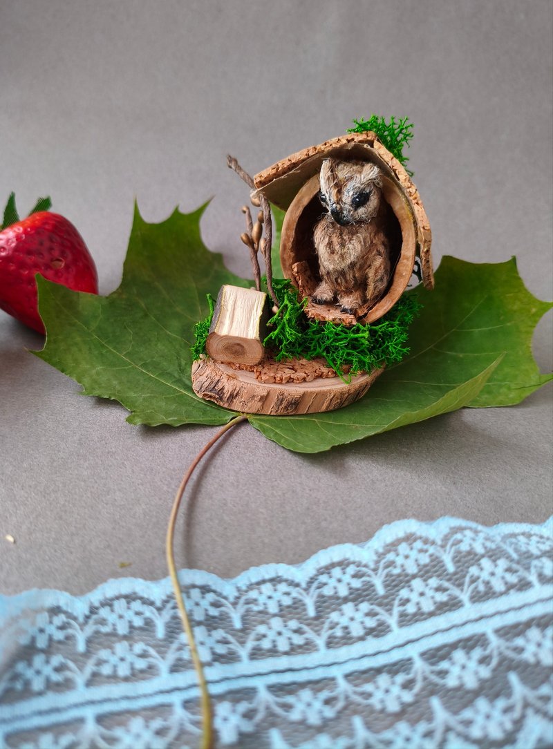 微型针织收藏绿牛小雕像 - 擺飾/家飾品 - 羊毛 咖啡色