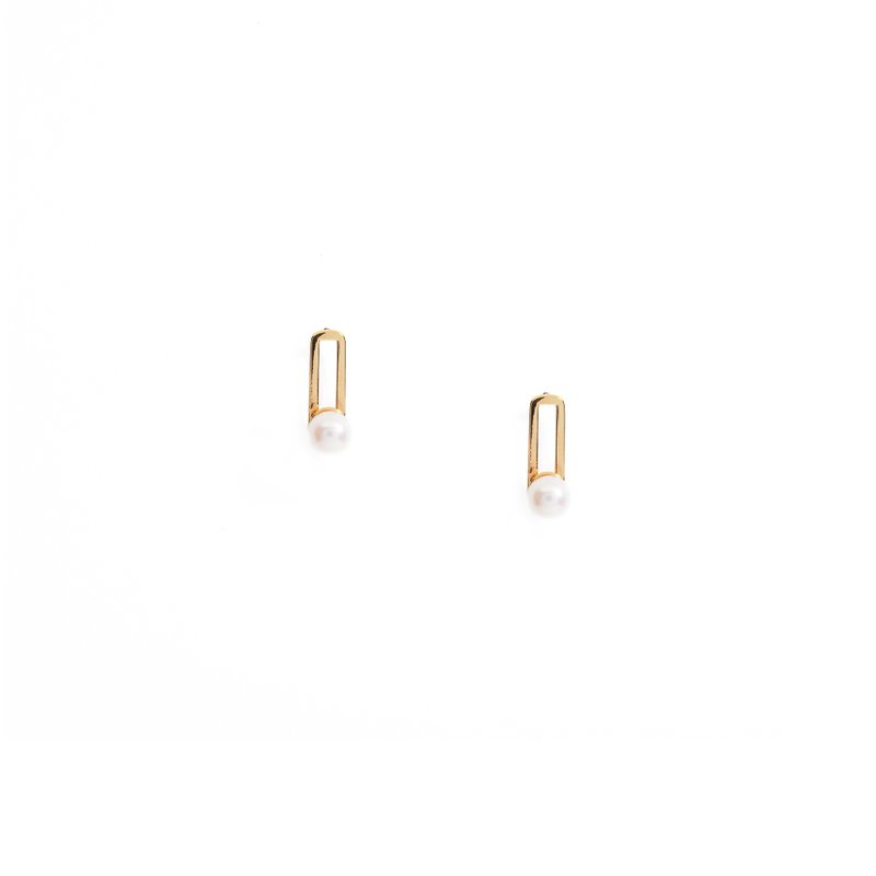 珍珠耳環 925銀厚鍍18K金 Linear Pearl Earring - 耳環/耳夾/耳骨夾 - 珍珠 粉紅色