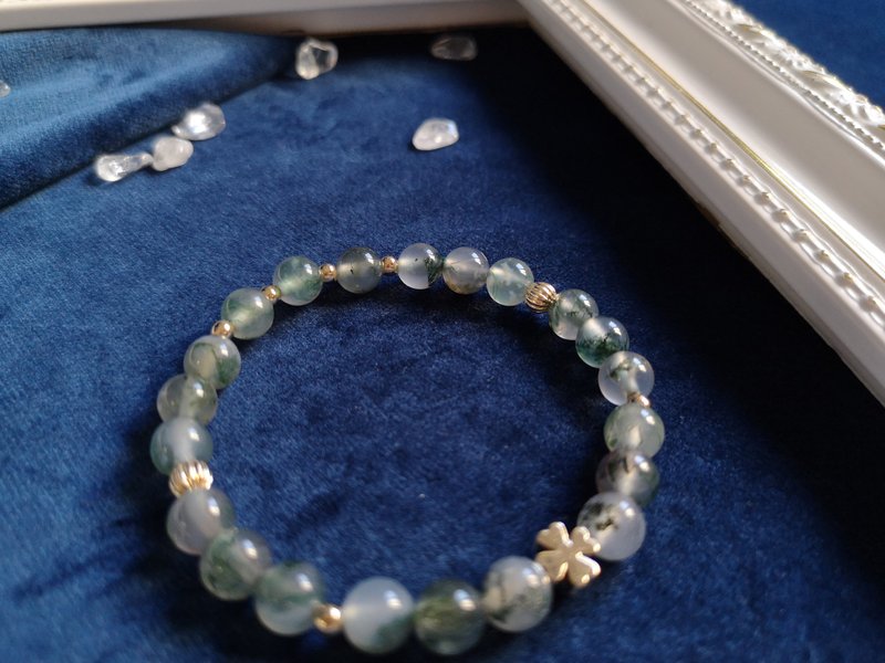 Aquatic Agate Bracelet (14K Gold)-One Thing, One Picture, Crystal Four-leaf Clover - สร้อยข้อมือ - คริสตัล สีเขียว