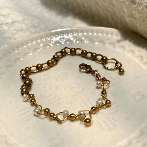 老林雜貨Travelin 老林雜貨 | 黃銅設計手鍊-珍珠編織