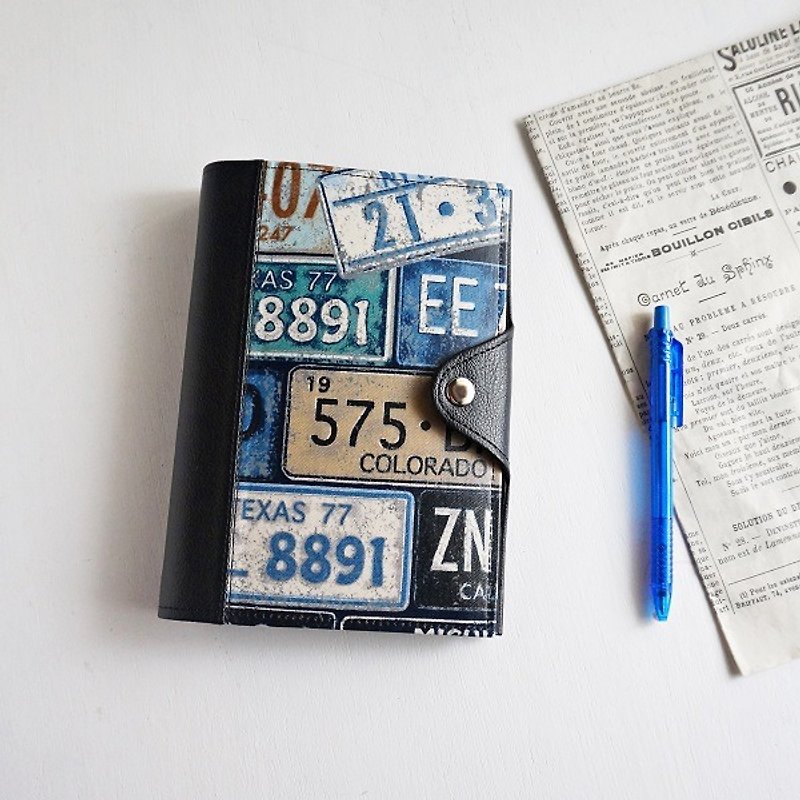 License plate pattern system notebook cover Mother and child notebook case - ปกหนังสือ - หนังเทียม สีน้ำเงิน