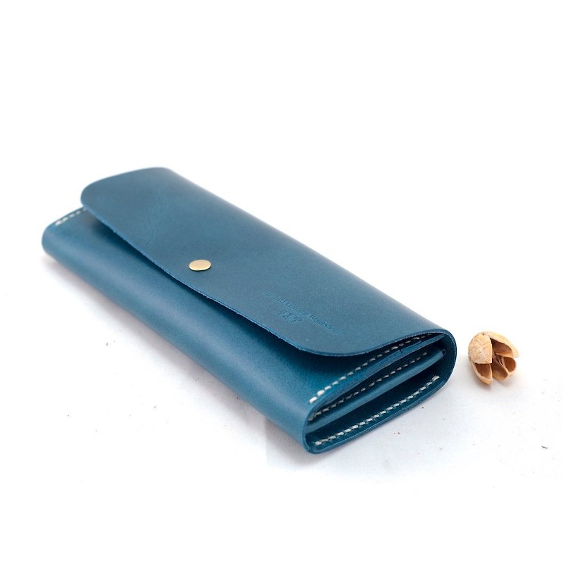 Be Two ∣ handmade leather long clip / leather wallet / zipper / bilateral / full leather mezzanine (Starry Blue) - กระเป๋าสตางค์ - หนังแท้ สีน้ำเงิน