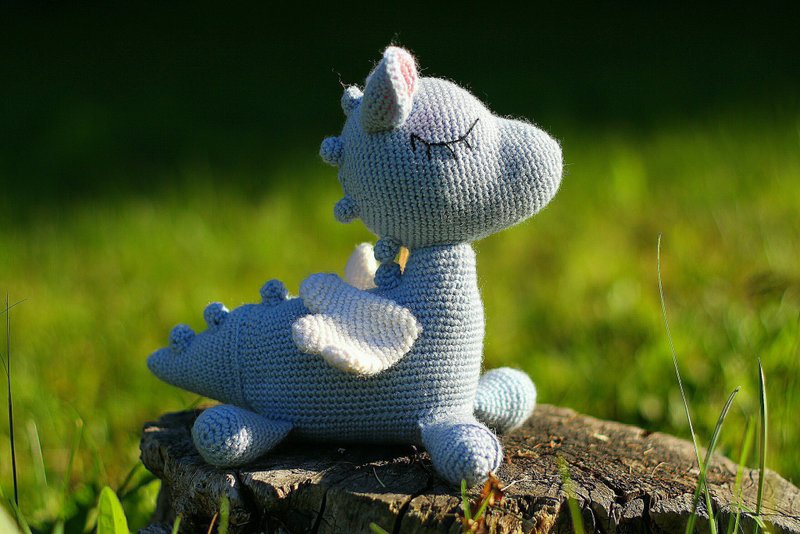 Blue Dragon Amigurumi Crochet, Stuffed Animal Crochet, Handmade Gift For Baby - Kids' Toys - Wool 