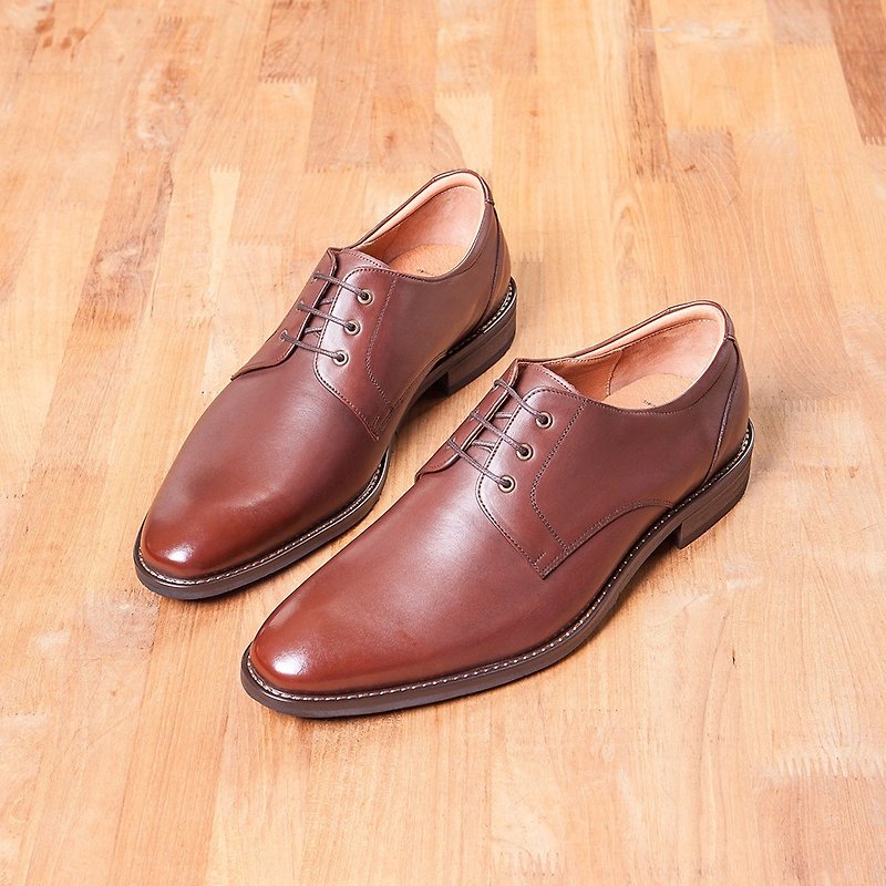 Vanger simple gentleman Derby shoes Va253 red coffee - รองเท้าลำลองผู้ชาย - หนังแท้ สีนำ้ตาล