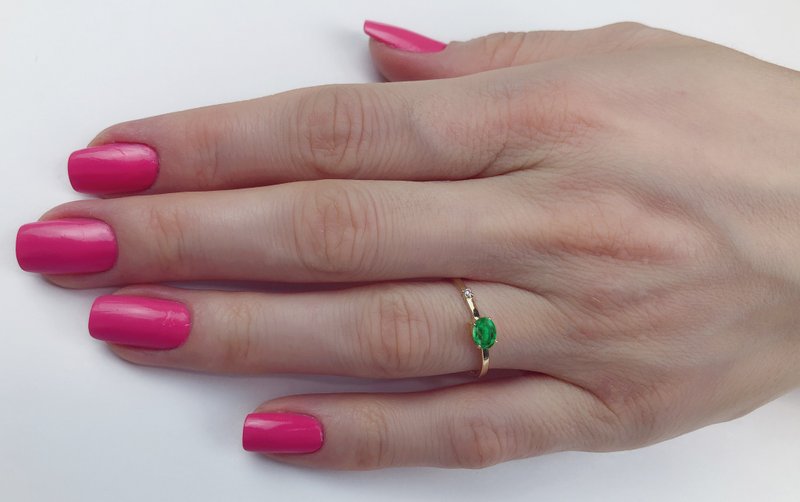 14k gold ring with emerald and diamond. - 戒指 - 貴金屬 金色