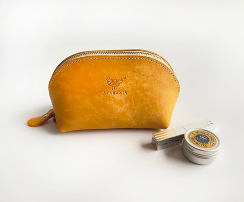 Plump leather pouch Mimosa Yellow (Italian leather MAYA) Also for bag-in-bag ☆ - Toiletry Bags & Pouches - Genuine Leather 