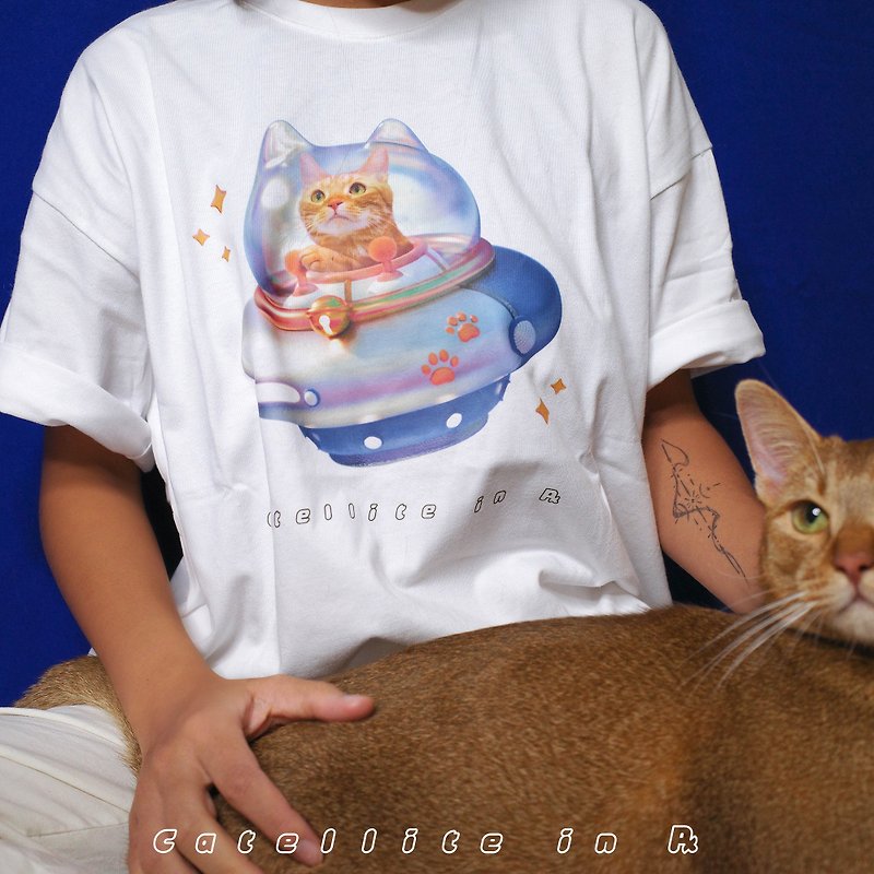 猫星逆行 - [メインビジョン] Tシャツ - Tシャツ - コットン・麻 ホワイト