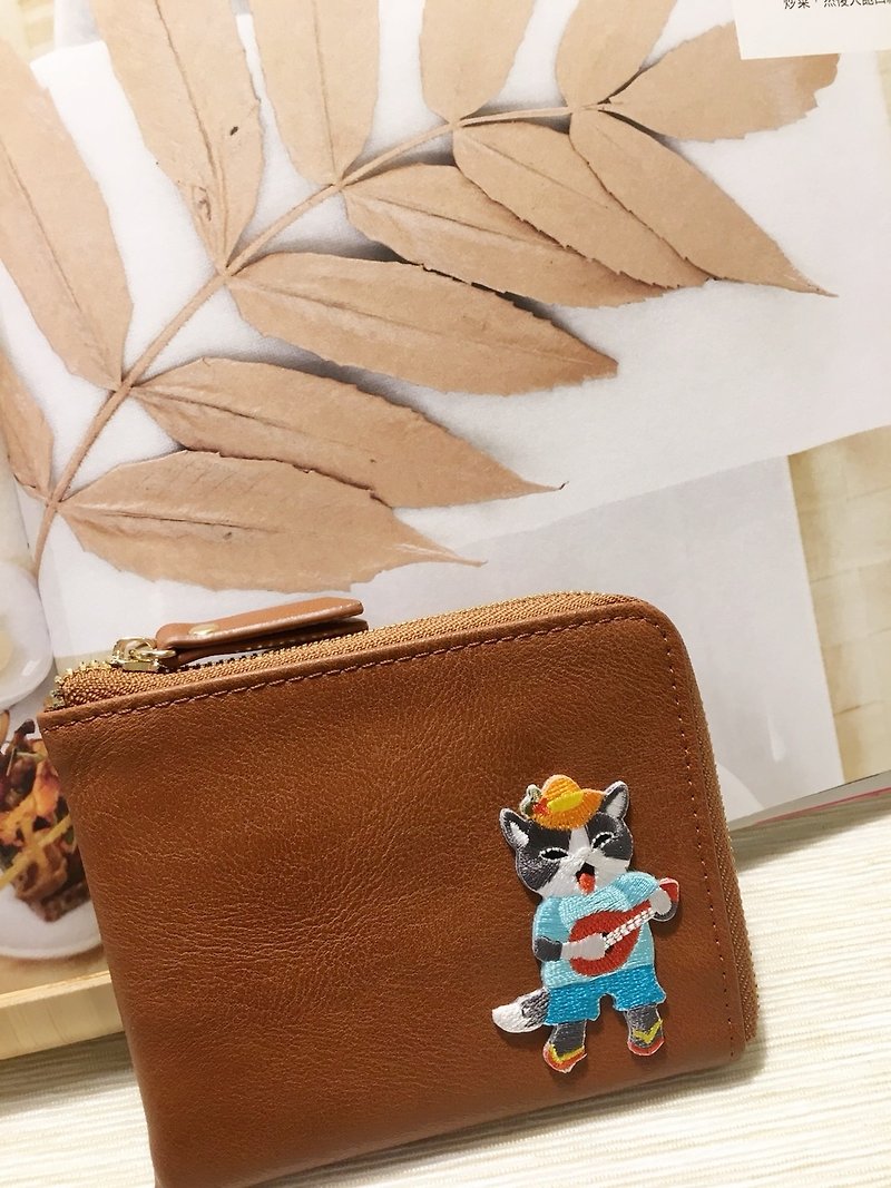 手作りギフトミュージシャン猫ポケット小財布L字型ジップショートクリップクリスマス交換ギフト - 財布 - 防水素材 