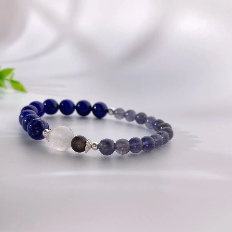 Crystal Bracelet × Yushimaji (Moonstone, Lapis Lazuli, Lazuli, Silver Stone ) - สร้อยข้อมือ - คริสตัล หลากหลายสี