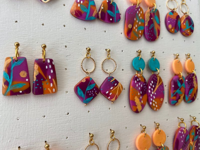 [Exclusive Garden] Original Earrings | Polymer Clay Earrings | Ear Needles and Clip-On | Yage - Earrings & Clip-ons - Clay Purple