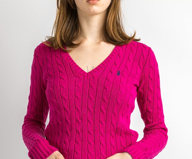 Ralph Lauren Sweater y2k Dark Pink Sweater Knitted Cotton 5898