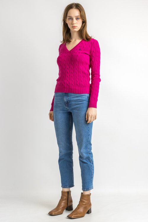 Ralph Lauren Sweater y2k Dark Pink Sweater Knitted Cotton 5898